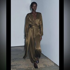 Zara Satin Olive Jumpsuit